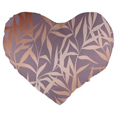 Rose Gold, Asian,leaf,pattern,bamboo Trees, Beauty, Pink,metallic,feminine,elegant,chic,modern,wedding Large 19  Premium Heart Shape Cushions