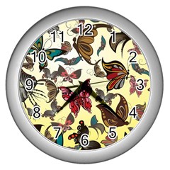 Colorful Butterflies Wall Clocks (silver) 