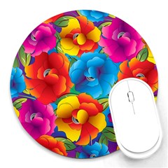 Neon Colored Floral Pattern Round Mousepads by allthingseveryone