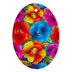 Neon Colored Floral Pattern Ornament (oval)