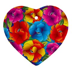 Neon Colored Floral Pattern Ornament (heart) by allthingseveryone