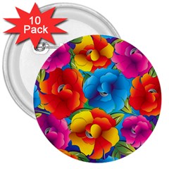 Neon Colored Floral Pattern 3  Buttons (10 Pack) 