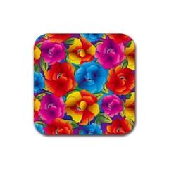 Neon Colored Floral Pattern Rubber Coaster (square) 