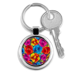 Neon Colored Floral Pattern Key Chains (round) 