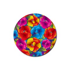 Neon Colored Floral Pattern Rubber Coaster (round) 