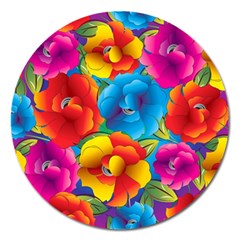 Neon Colored Floral Pattern Magnet 5  (round)