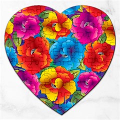 Neon Colored Floral Pattern Jigsaw Puzzle (heart)