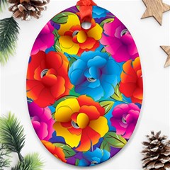 Neon Colored Floral Pattern Oval Ornament (two Sides) by allthingseveryone