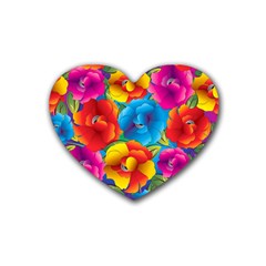 Neon Colored Floral Pattern Rubber Coaster (heart)  by allthingseveryone