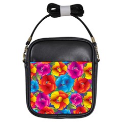 Neon Colored Floral Pattern Girls Sling Bags by allthingseveryone