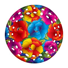 Neon Colored Floral Pattern Ornament (round Filigree) by allthingseveryone