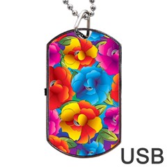 Neon Colored Floral Pattern Dog Tag Usb Flash (one Side) by allthingseveryone