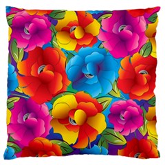 Neon Colored Floral Pattern Large Cushion Case (two Sides) by allthingseveryone