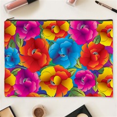 Neon Colored Floral Pattern Cosmetic Bag (xxxl)  by allthingseveryone