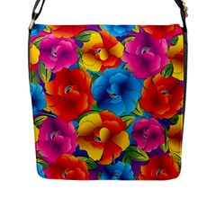 Neon Colored Floral Pattern Flap Messenger Bag (l)  by allthingseveryone