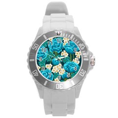 Light Blue Roses And Daisys Round Plastic Sport Watch (l) by allthingseveryone