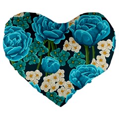 Light Blue Roses And Daisys Large 19  Premium Heart Shape Cushions by allthingseveryone