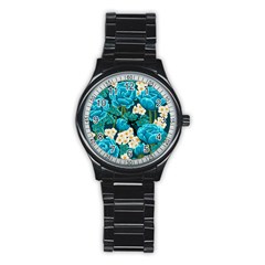 Light Blue Roses And Daisys Stainless Steel Round Watch by allthingseveryone