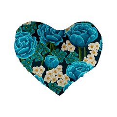 Light Blue Roses And Daisys Standard 16  Premium Flano Heart Shape Cushions by allthingseveryone