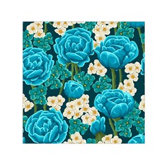 Light Blue Roses And Daisys Small Satin Scarf (square) by allthingseveryone