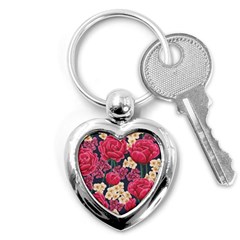 Pink Roses And Daisies Key Chains (heart)  by allthingseveryone