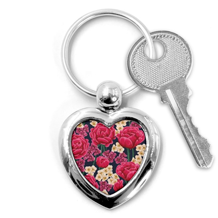 Pink Roses And Daisies Key Chains (Heart) 