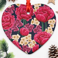 Pink Roses And Daisies Heart Ornament (two Sides) by allthingseveryone