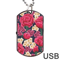 Pink Roses And Daisies Dog Tag Usb Flash (one Side) by allthingseveryone