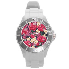 Pink Roses And Daisies Round Plastic Sport Watch (l) by allthingseveryone