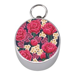 Pink Roses And Daisies Mini Silver Compasses by allthingseveryone