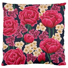 Pink Roses And Daisies Large Flano Cushion Case (one Side) by allthingseveryone