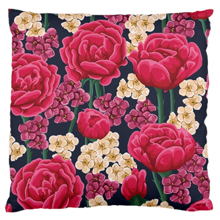 Pink Roses And Daisies Large Flano Cushion Case (One Side)