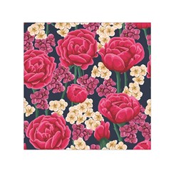 Pink Roses And Daisies Small Satin Scarf (square) by allthingseveryone