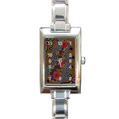 Aboriginal Art - Campsite Rectangle Italian Charm Watch