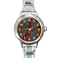 Aboriginal Art - Campsite Round Italian Charm Watch