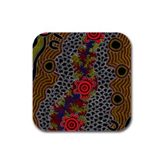 Aboriginal Art - Campsite Rubber Square Coaster (4 Pack)  by hogartharts