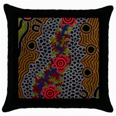 Aboriginal Art - Campsite Throw Pillow Case (black) by hogartharts