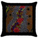 Aboriginal Art - Campsite Throw Pillow Case (Black) Front