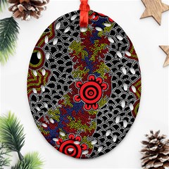 Aboriginal Art - Campsite Oval Filigree Ornament (two Sides)