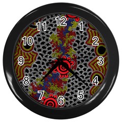 Aboriginal Art - Waterholes Wall Clocks (black)