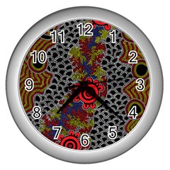 Aboriginal Art - Waterholes Wall Clocks (silver) 