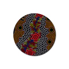 Aboriginal Art - Waterholes Rubber Round Coaster (4 Pack)  by hogartharts