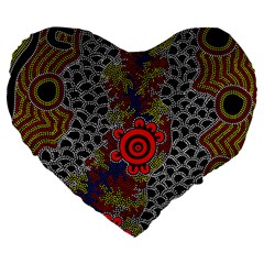 Aboriginal Art - Campsite Large 19  Premium Heart Shape Cushions by hogartharts