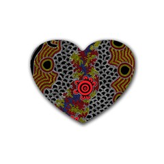 Aboriginal Art - Waterholes Rubber Coaster (heart)  by hogartharts