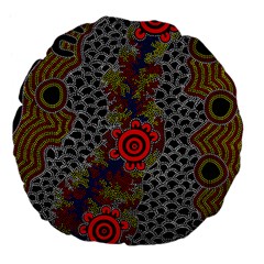 Aboriginal Art - Campsite Large 18  Premium Flano Round Cushions by hogartharts