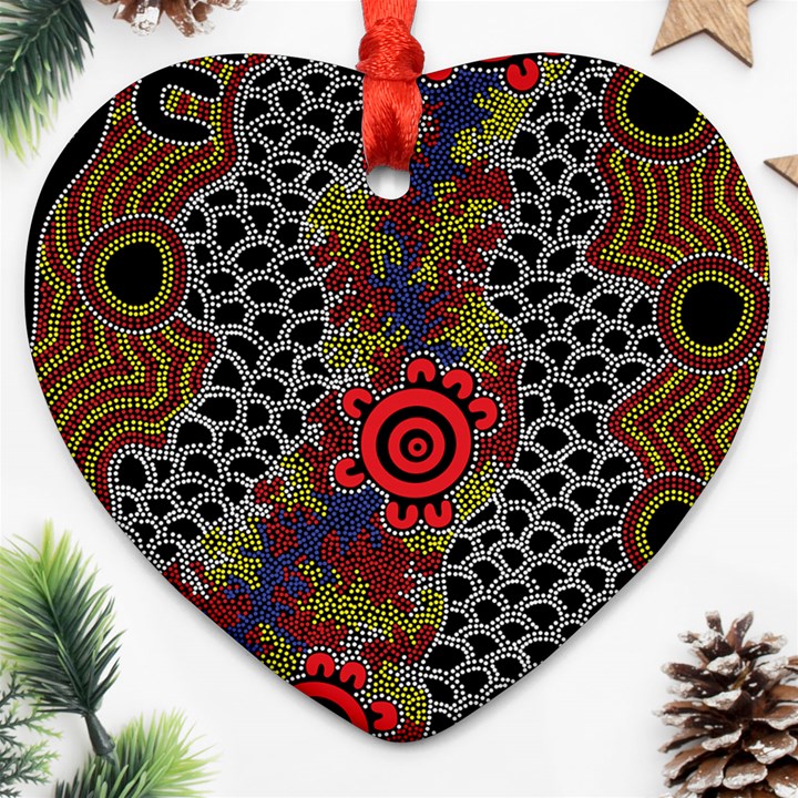 Aboriginal Art - Meeting Places Heart Ornament (Two Sides)