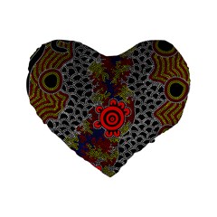 Aboriginal Art - Meeting Places Standard 16  Premium Heart Shape Cushions by hogartharts