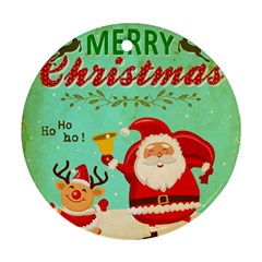 Vintage Merry Christmas Daning Santa And Reindeer Ornament (round) by allthingseveryone