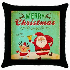 Vintage Merry Christmas Daning Santa And Reindeer Throw Pillow Case (black) by allthingseveryone