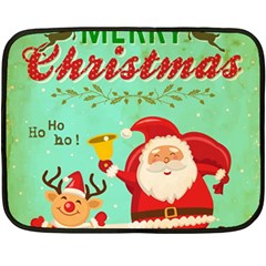 Vintage Merry Christmas Daning Santa And Reindeer Fleece Blanket (mini) by allthingseveryone